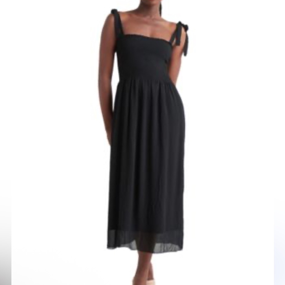 Black Tape, Tie-Shoulder Smocked Maxi Dress Black, Size XS | 1836